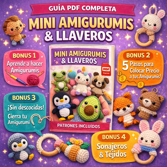 Guia PDF Completa - Mini amigurumis y llaveros desde cero + 4 bonus